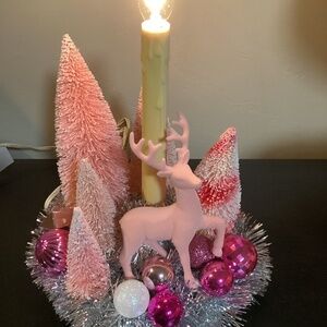 Vintage Electric Light Candolier Christmas Candle. Decorated with Pink items